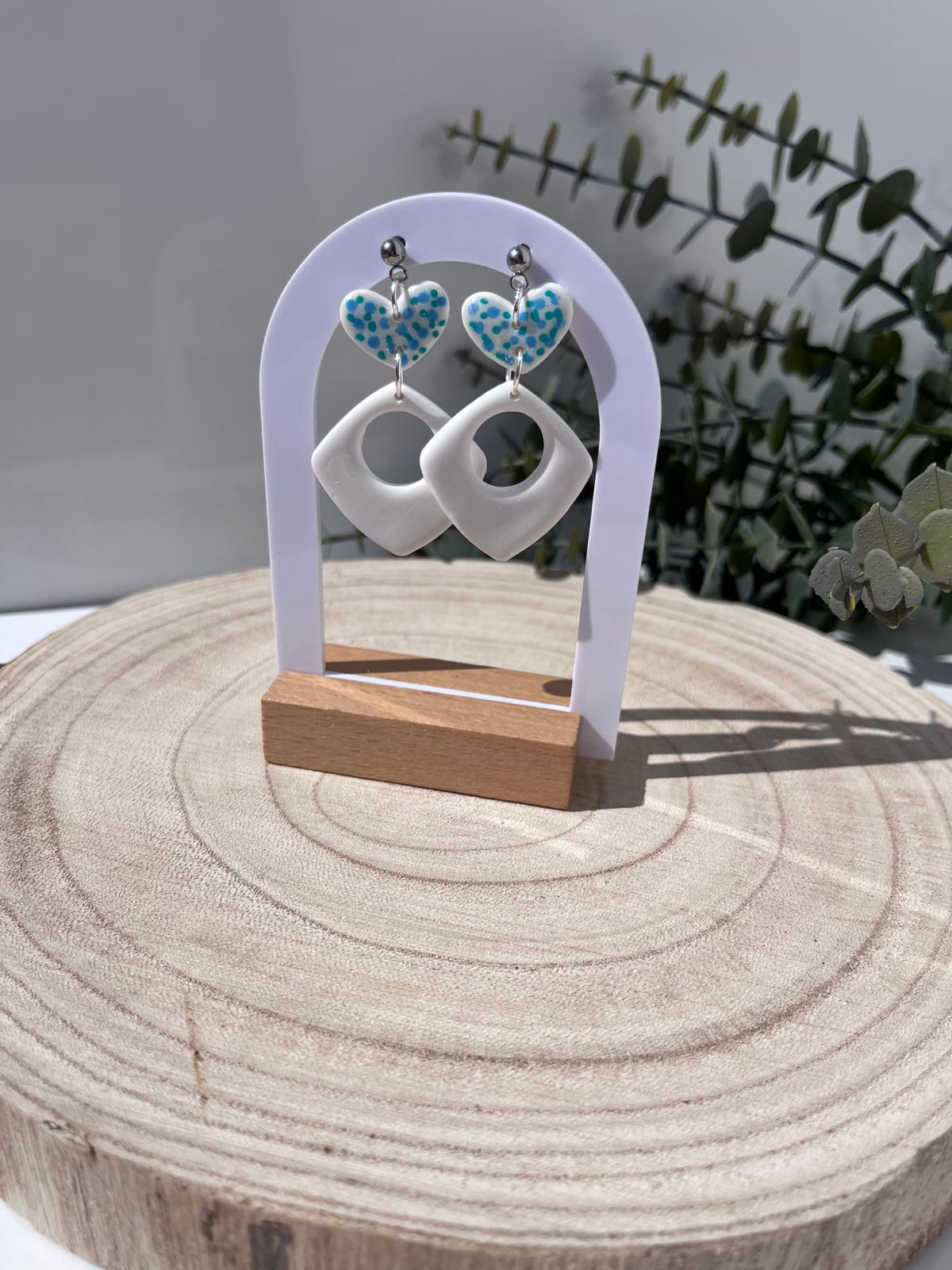 Corazón Confeti Azul Rombo Blanco