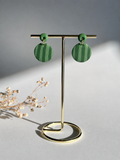 Pendientes círculo a rayas verde menta hechos a mano en arcilla polimérica - Gradi Handmade