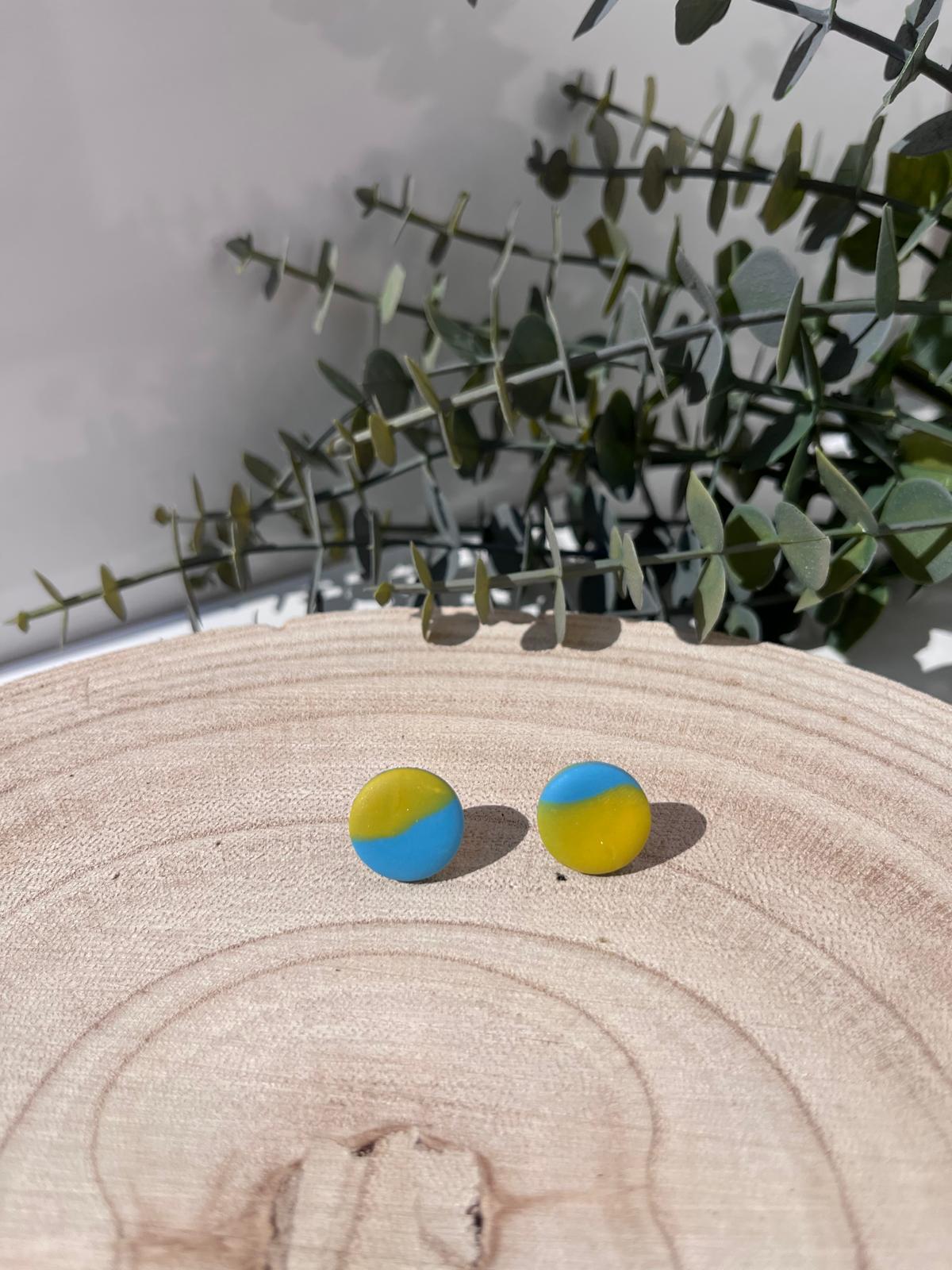Studs Redondos Amarillo Azul Bicolor