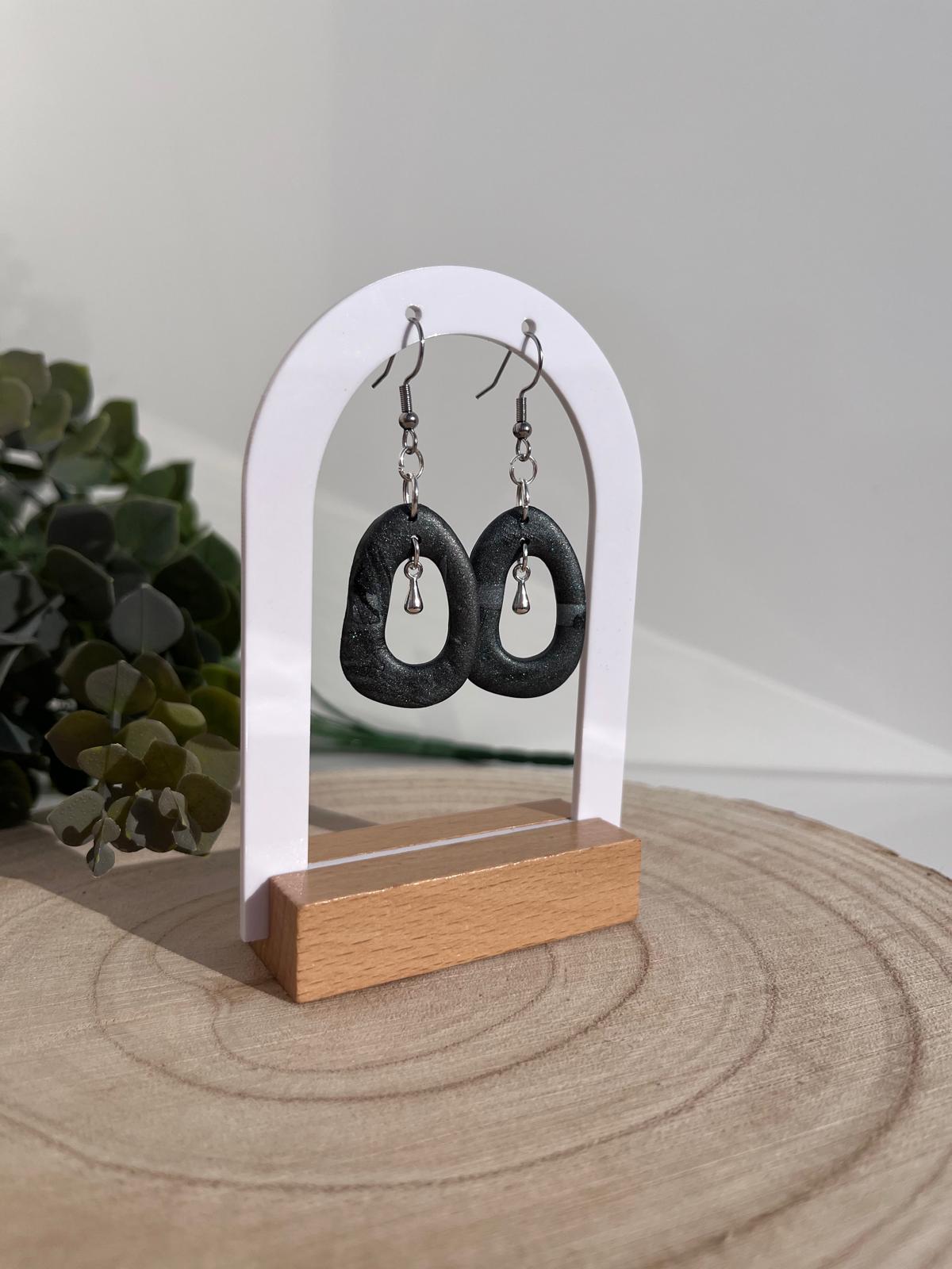 Óvalos Calados Negro Glitter Gota Plateada