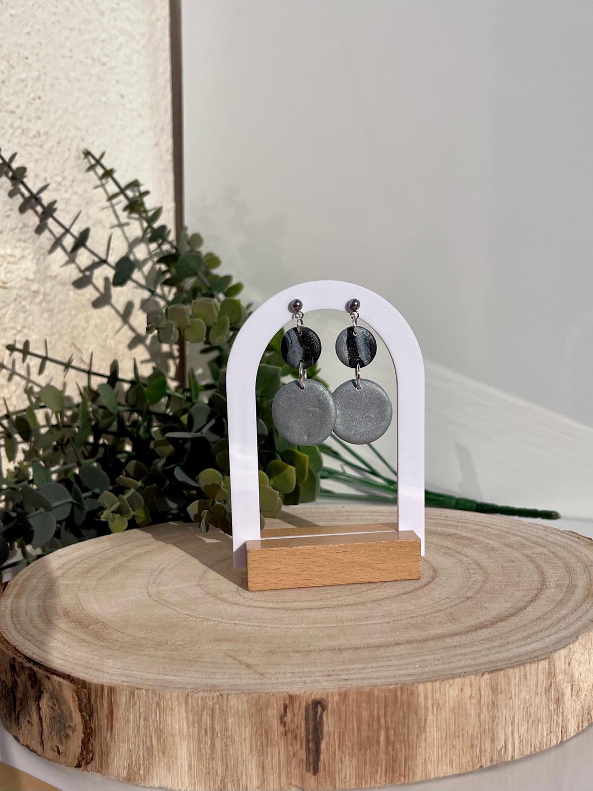 Dúo Círculo Negro Mármol Plateado Glitter