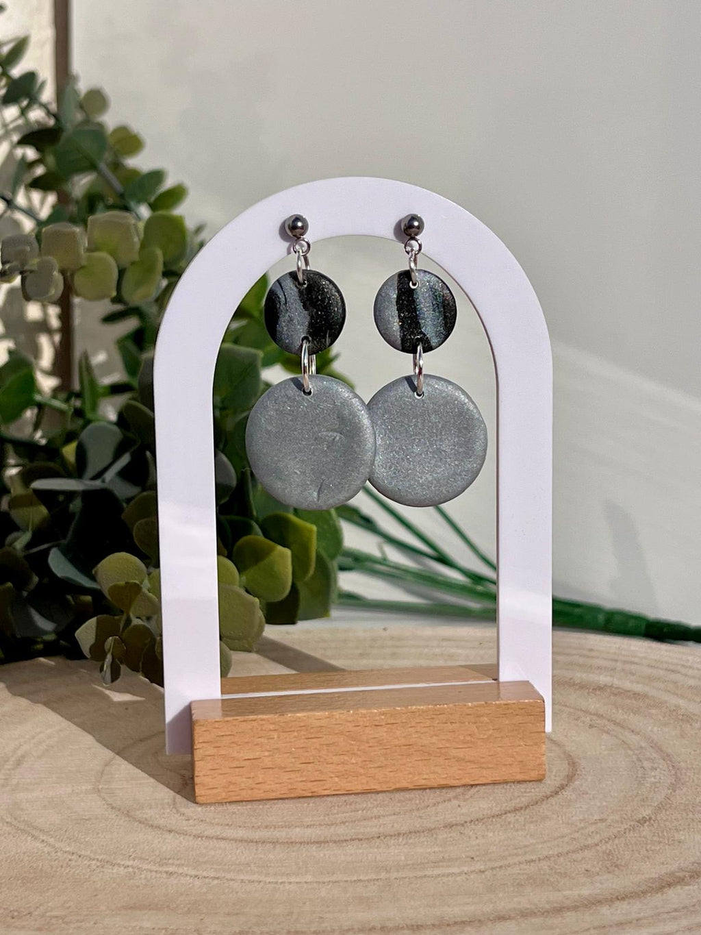 Dúo Círculo Negro Mármol Plateado Glitter