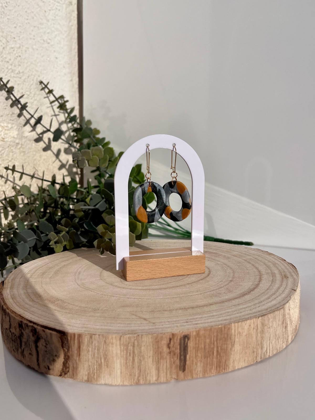 Aros Calados Negro Glitter Manchas Mostaza