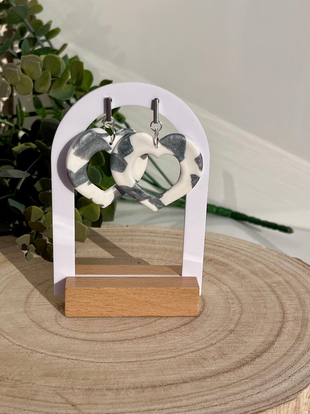 Corazones Calados Mármol Gris Plateado Blanco