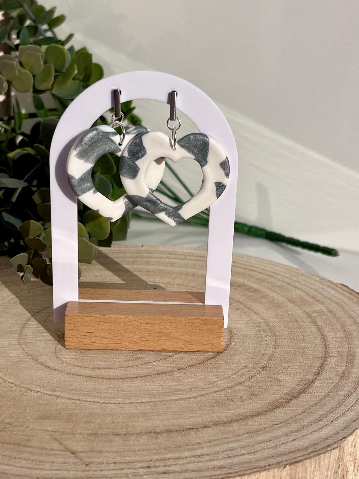 Corazones Calados Mármol Gris Plateado Blanco