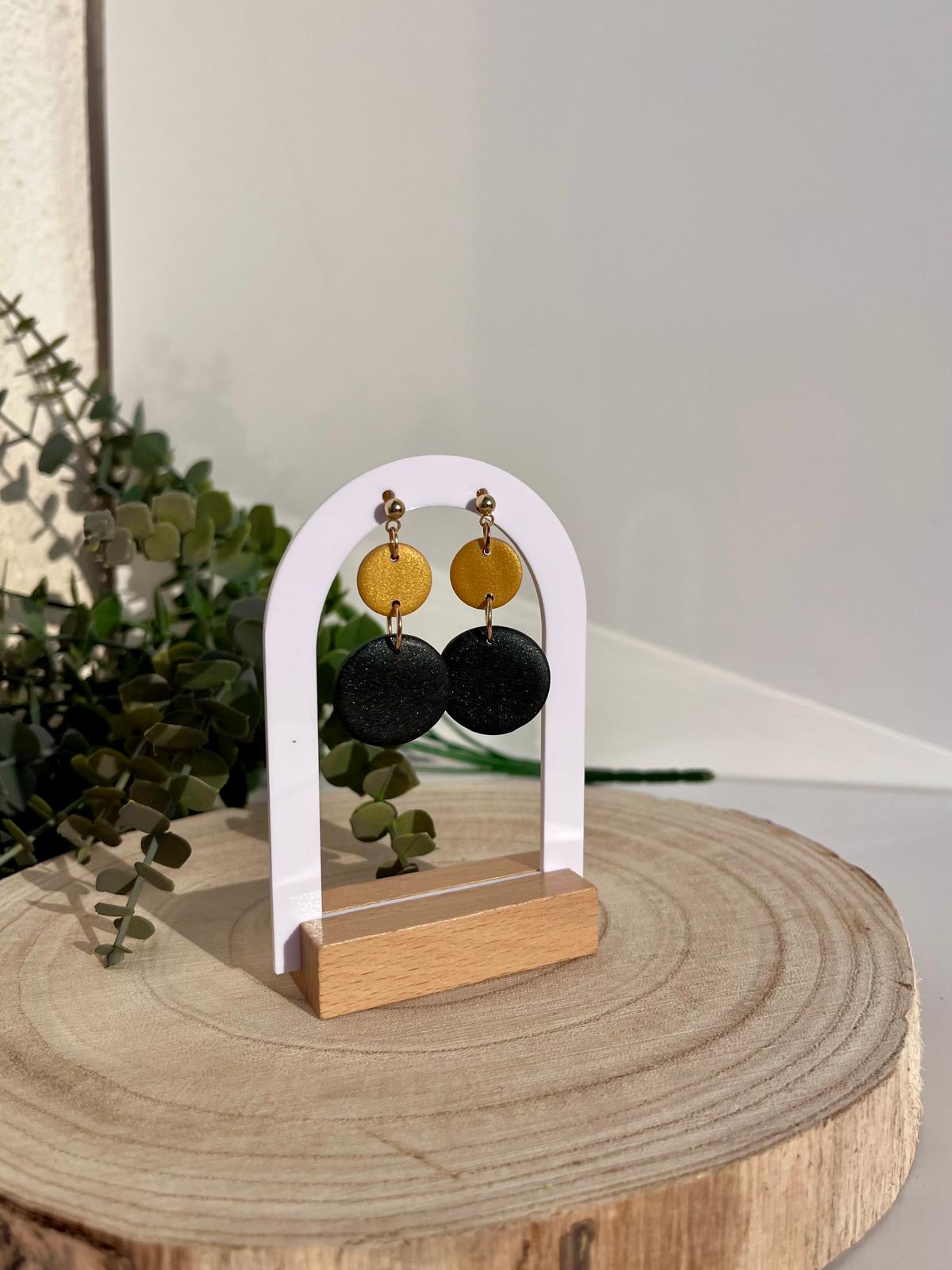 Dúo Círculo Mostaza Dorado Negro Glitter