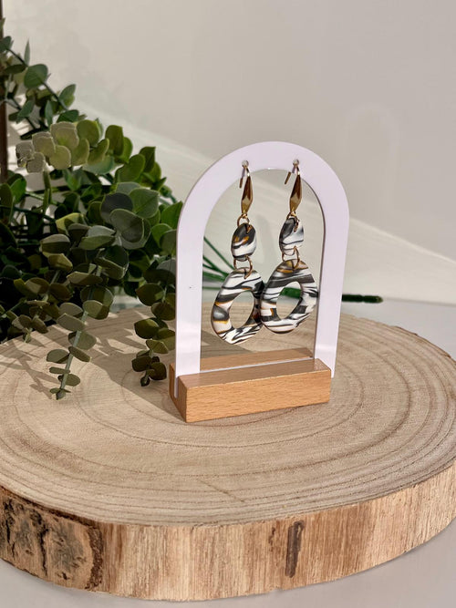 Aros Calados Mármol Cebra Negro Blanco Dorado