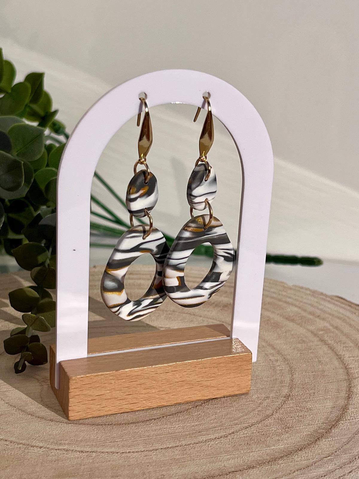 Aros Calados Mármol Cebra Negro Blanco Dorado