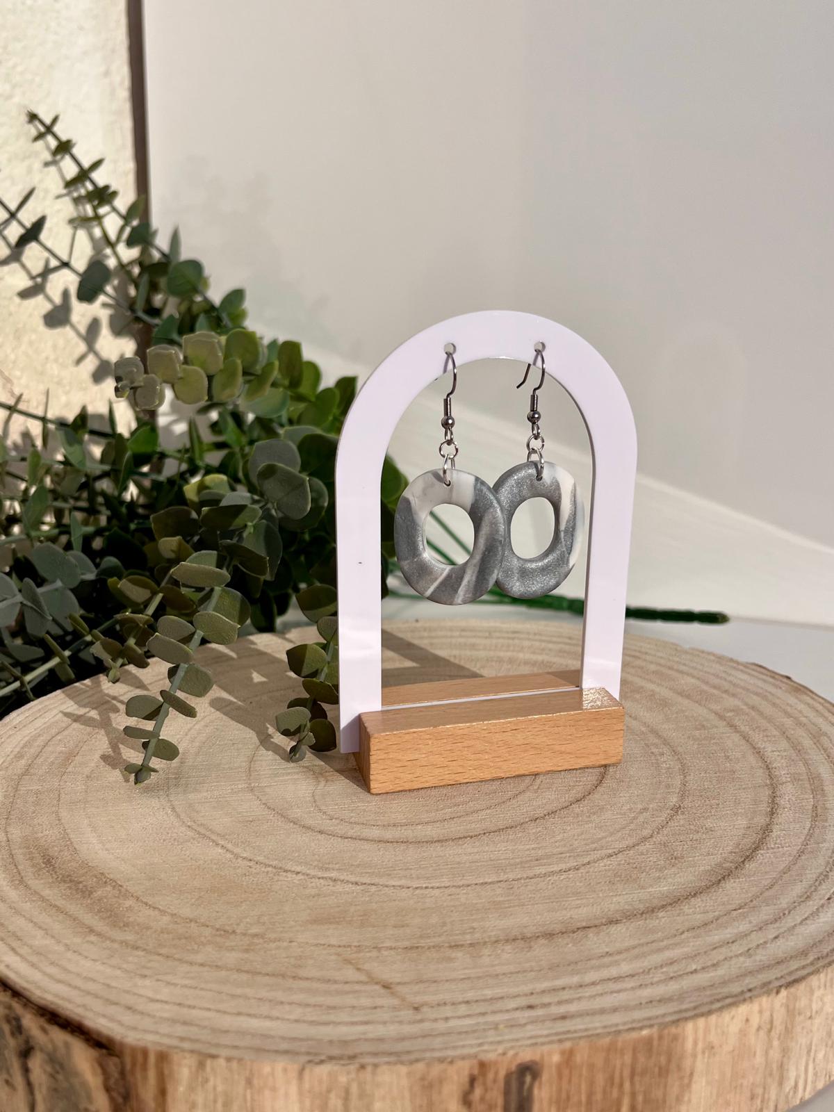 Aros Calados Mármol Gris Plateado