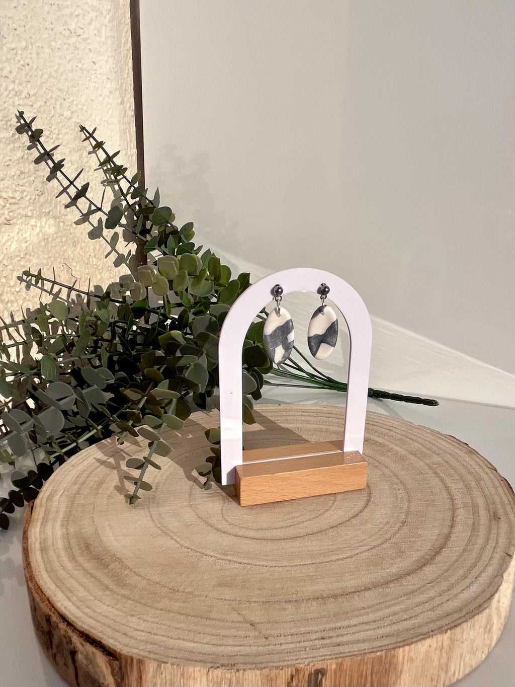 Óvalos Mármol Gris Plateado Blanco Stud Bola