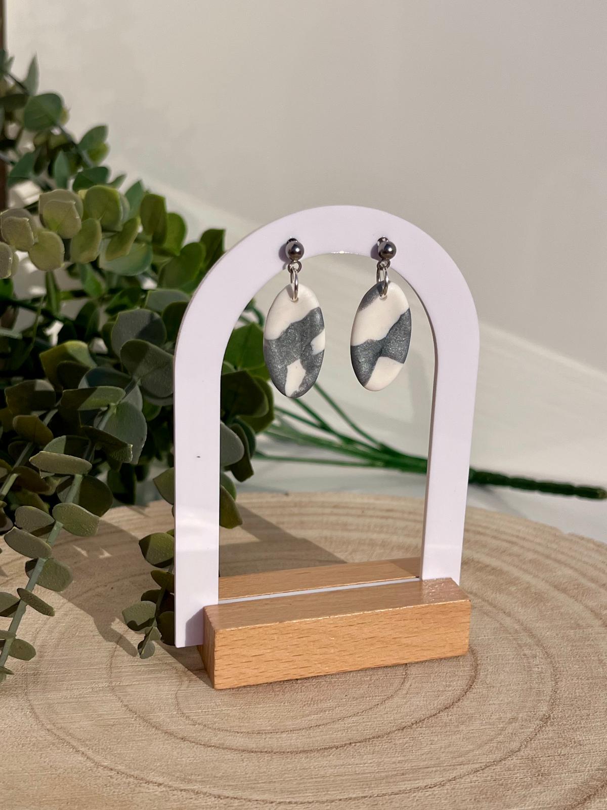 Óvalos Mármol Gris Plateado Blanco Stud Bola