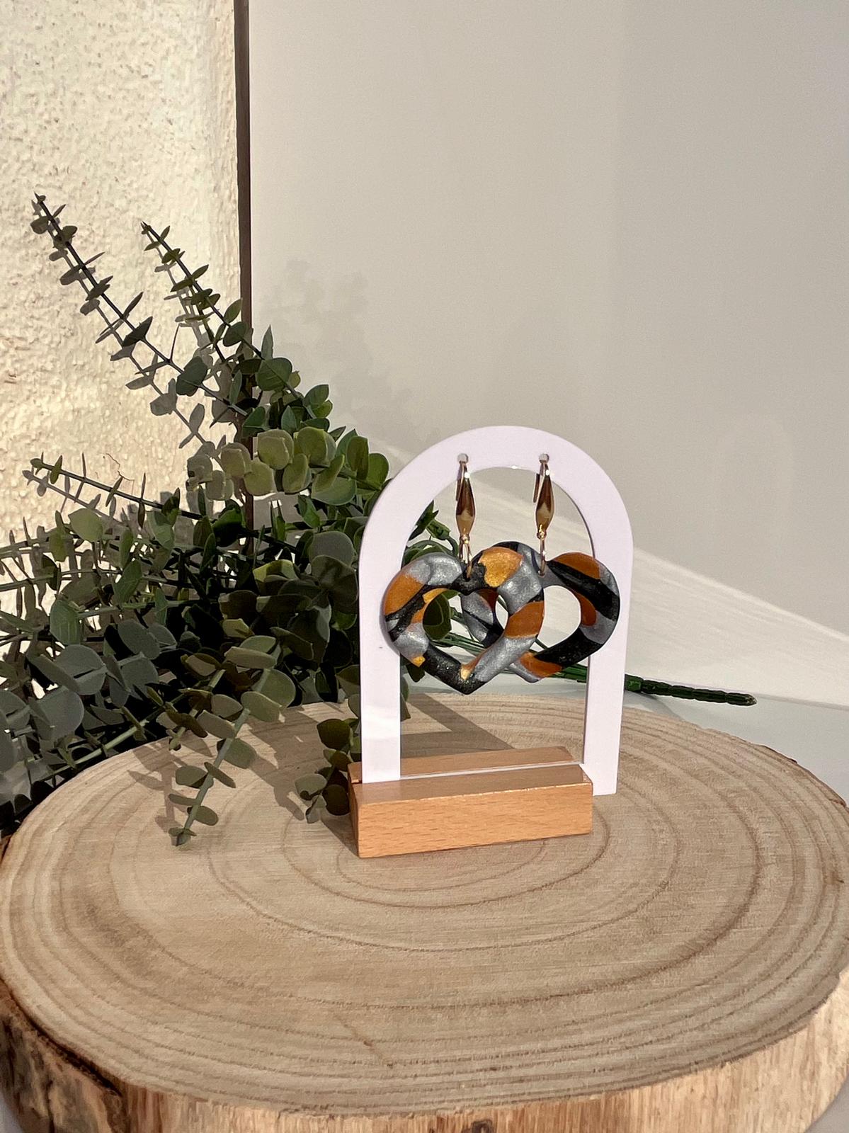 Corazones Calados Mármol Negro Plateado Dorado Hoja