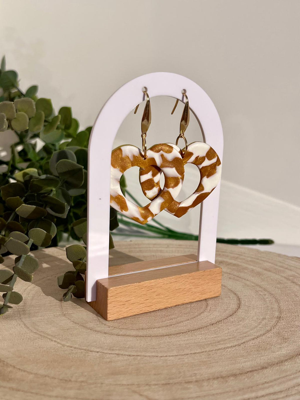 Corazones Calados Print Vaca Dorado Blanco Hoja