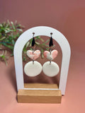 VERA – Pendientes corazón mármol rosa círculo blanco arcilla polimérica artesanales | Gradi Handmade