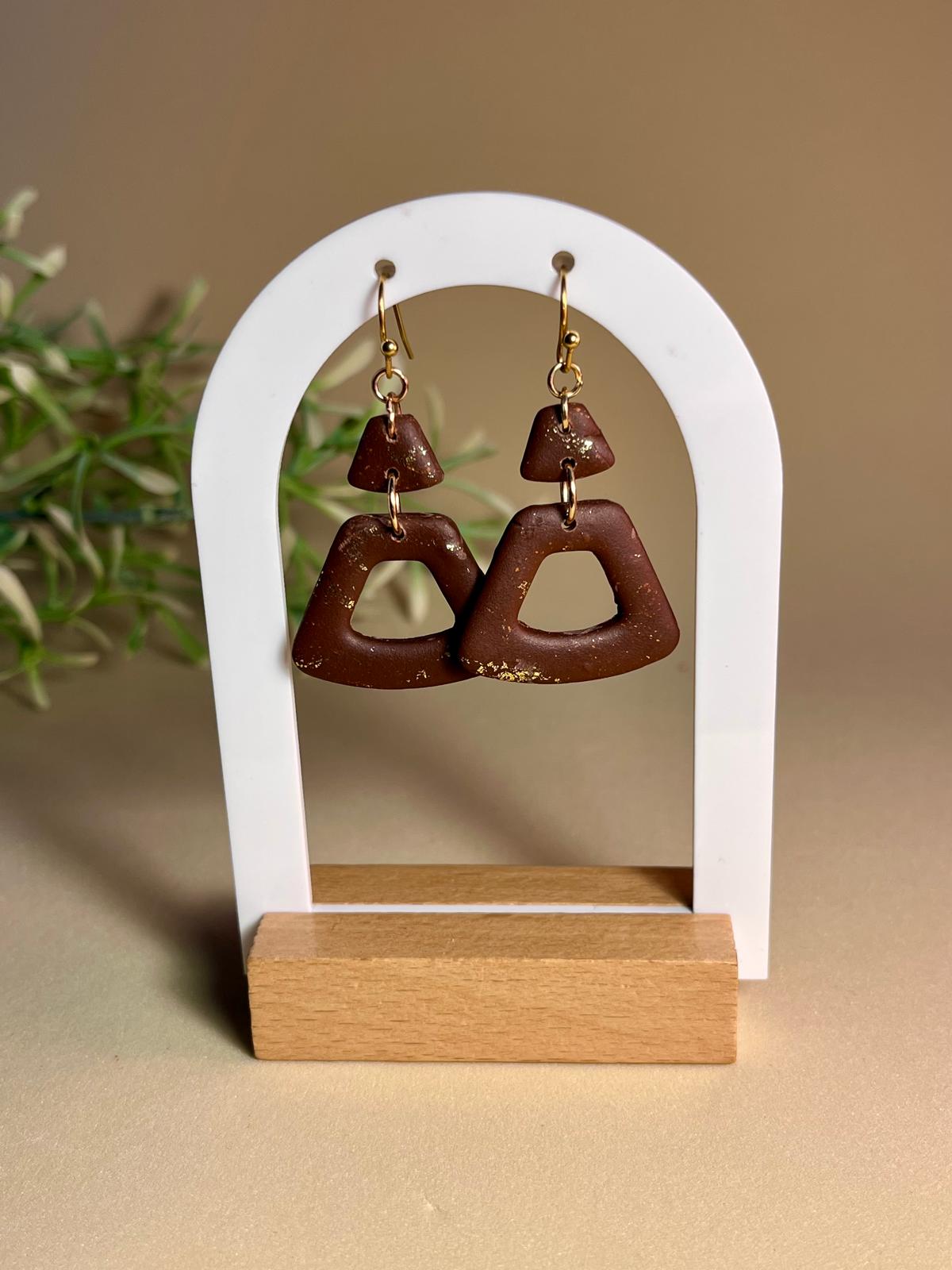 COCOA CRUSH – Pendientes geométricos chocolate dorado arcilla polimérica artesanales | Gradi Handmade