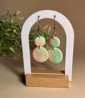 MINTY – Pendientes dúo círculos mármol rosa verde arcilla polimérica artesanales | Gradi Handmade