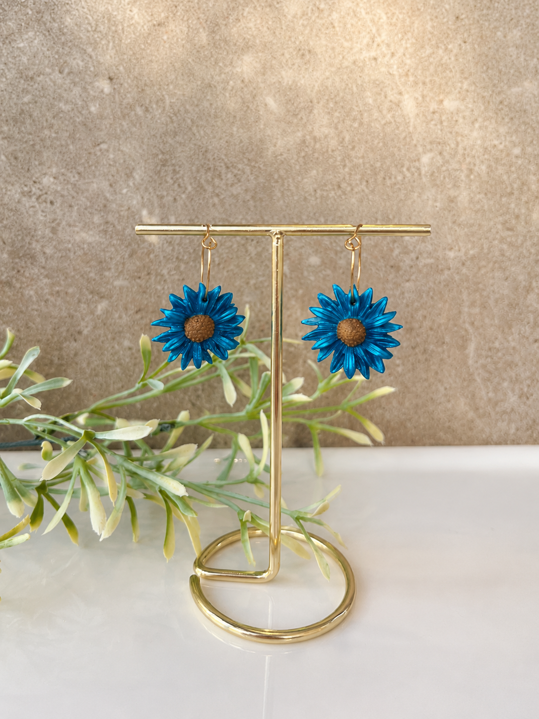 ASTILES- Pendientes artesanales en forma de flor turquesa con aro