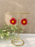 ASTILES- Pendientes artesanales en forma de flor roja con aro