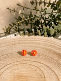 GERBERA - Pendientes artesanales en forma de flor rosa naranja