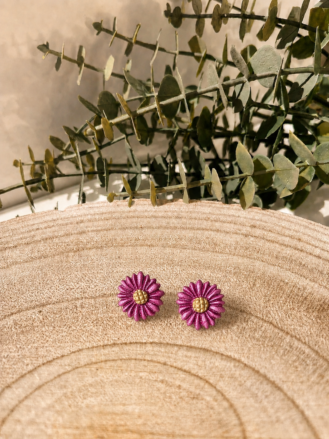 GERBERA - Pendientes artesanales en forma de flor violeta