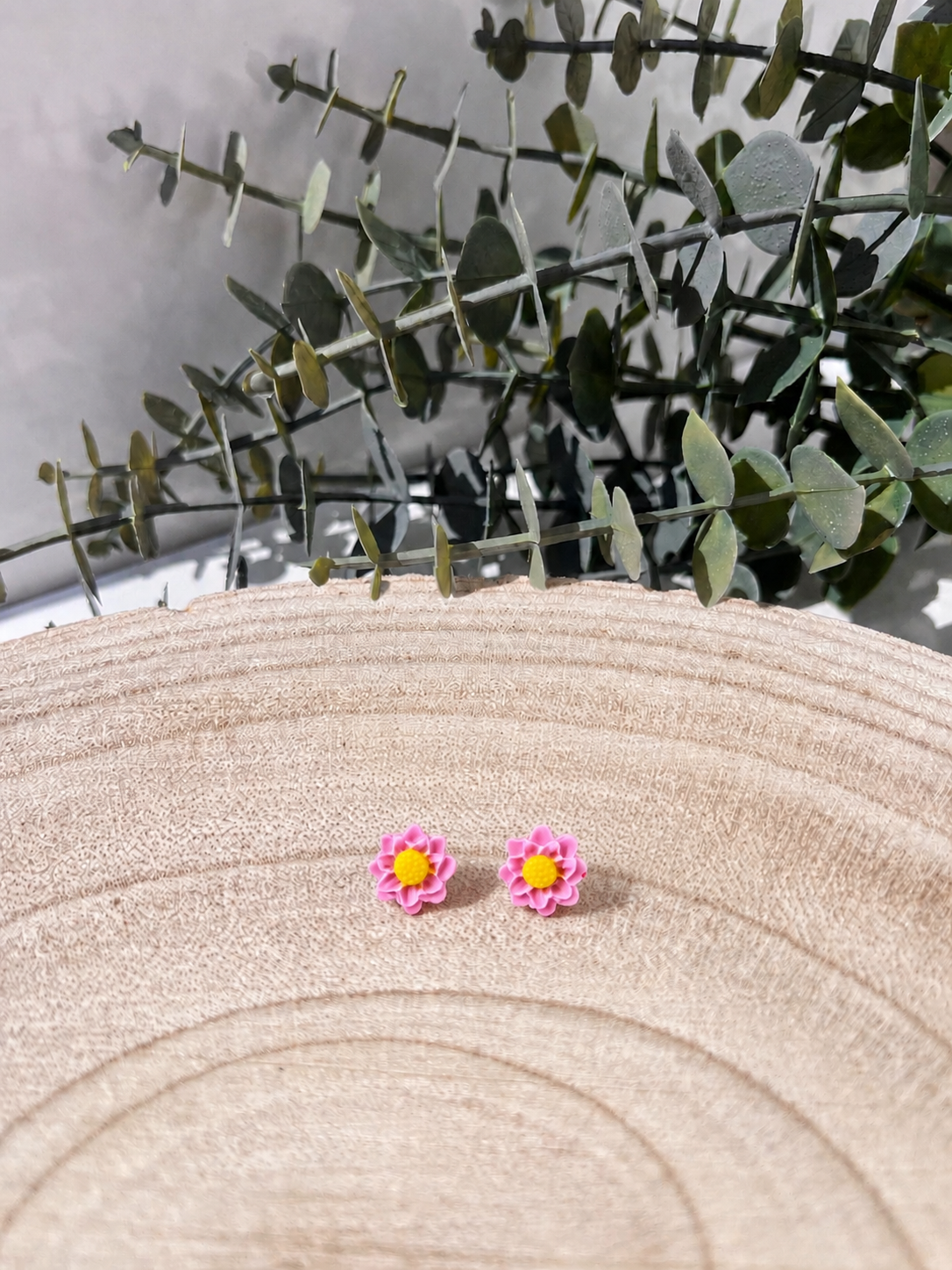 GERBERA - Pendientes artesanales en forma de flor rosa
