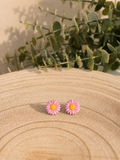 GERBERA - Pendientes artesanales en forma de flor rosa brillante